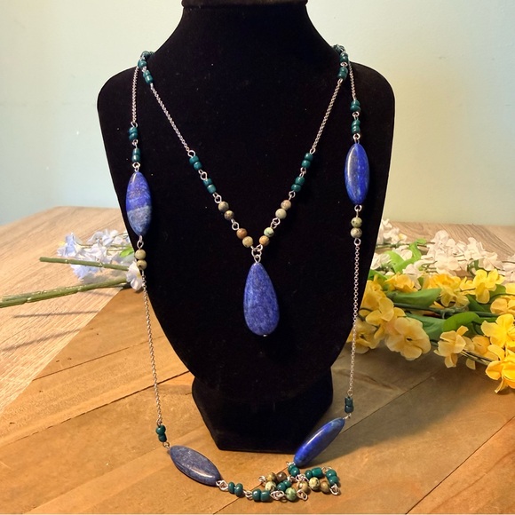 J. Jill Jewelry - J. Jill NWT Lapis Lazuli Convertible Necklace Long Layered Blue Stone Statement